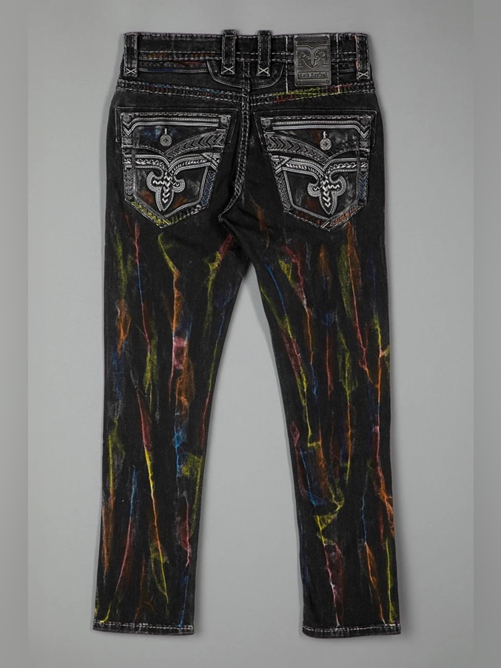 Rock Revival Lunar Rock Alt Straight Men’s Black Jeans with Multicolor Streaks